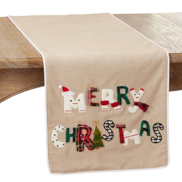 Saro Lifestyle SARO  16 x 72 in. Oblong Natural Merry Christmas Table Runner 9155.N1672B
